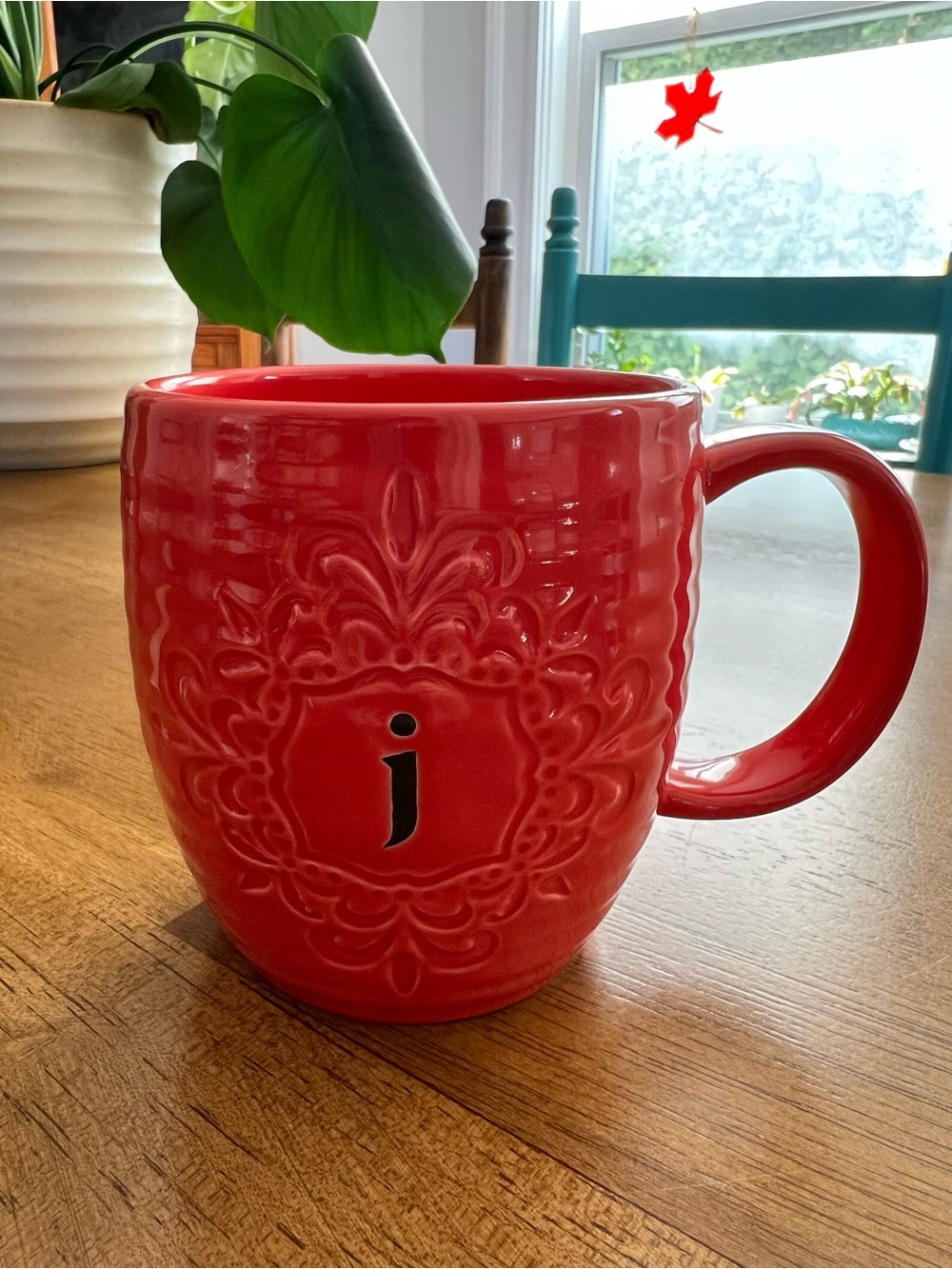 (Buy 2, get 1 free) Monogram Red Ceramic Initial 'J' Mug